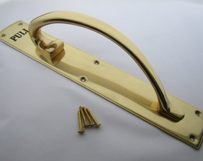 RH Large WINDSOR PULL Handle On Plate Solid brass Finger plate Ornate victorian Vintage pub café hotel traditional door handle Brass