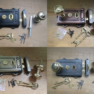 Cast iron rustic vintage Victorian old English style door rim lock latch rim knob door handles set period home
