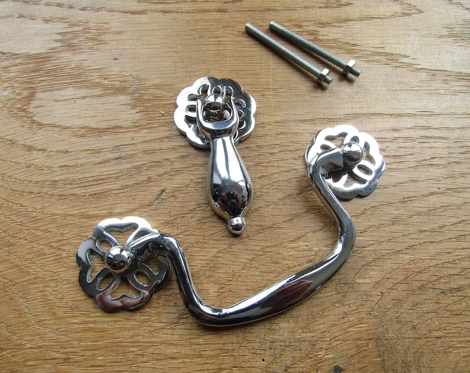 Vintage old retro style cabinet swing handle swan neck tear drop solid brass cupboard furniture fittings old antique style handles upcycle