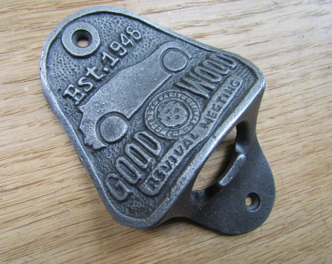 GOOD WOOD REVIVAL British motor racing cast iron rustic vintage wall mounted beer soda bottle opener country kitchen bar farmhouse gift