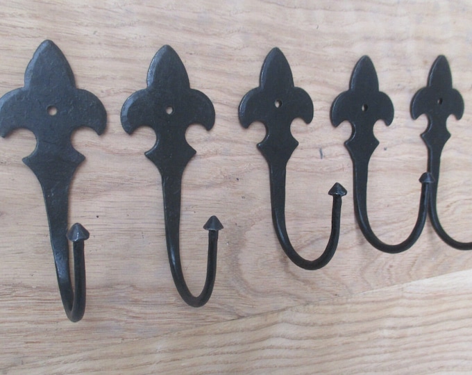 Rustic iron coat hook Handforged blacksmith traditional retro vintage old victorian hanging utility hooks Black wax