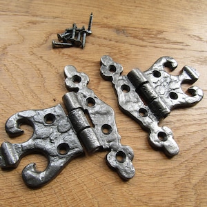 Pair of Rustic hinges ornate decorative cast iron hinge kitchen cabinet cupboard door hinges Antique iron