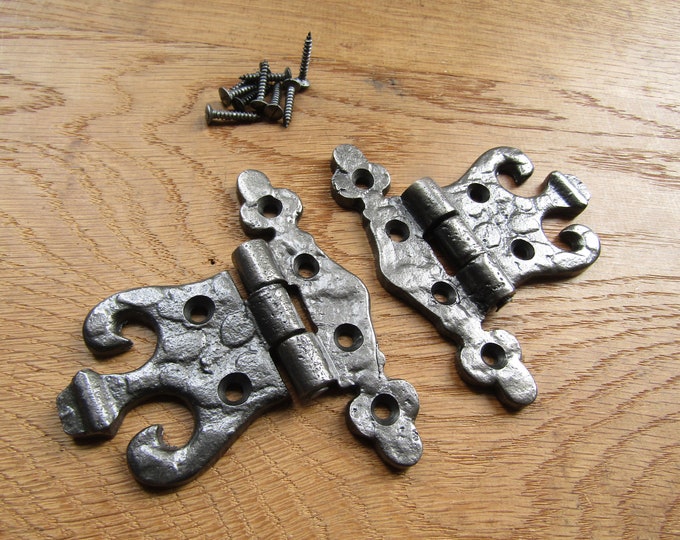 Pair of Rustic hinges ornate decorative cast iron hinge kitchen cabinet cupboard door hinges Antique iron