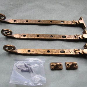 CURLY SOLID BRASS  Vintage Victorian old cottage rustic style Window casement arm Stay fasteners Rat tail Monkey tail fitting Antique bronze
