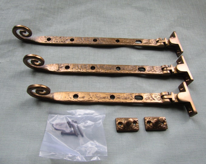 CURLY SOLID BRASS  Vintage Victorian old cottage rustic style Window casement arm Stay fasteners Rat tail Monkey tail fitting Antique bronze