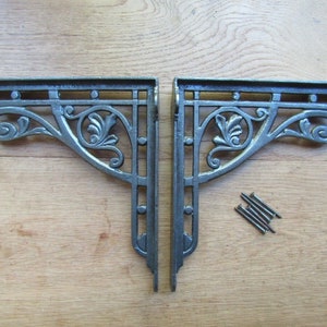 PAIR of GLAMORGAN cast iron Scaffold vintage old rustic wall shelf support brackets Shelving bracket