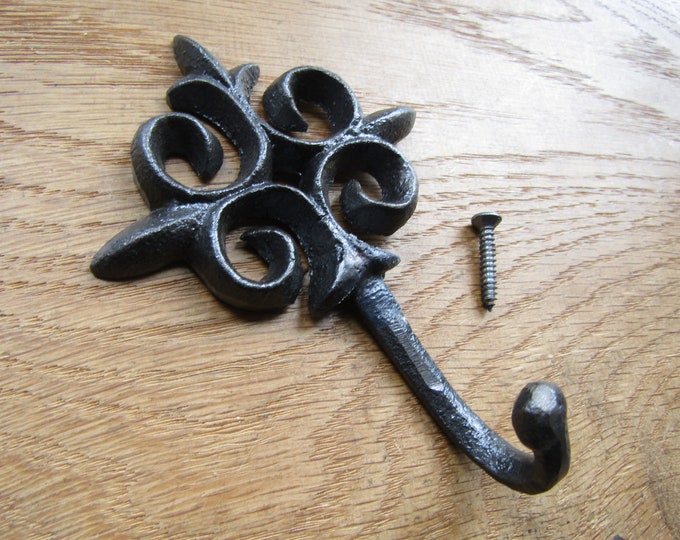 Rustic iron coat hook gothic fleur de lys retro vintage old victorian hat & coat hooks ANTIQUE IRON