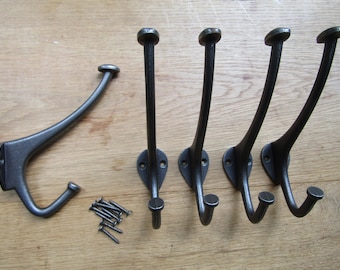 Cast Iron Wardrobe Sliding Hooks – Set Of Utility S Hooks For Garment Rail / Clothes Hanger – Antique Finish