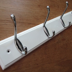 WHITE GLOSS 4 HOOK Board Modern wooden  Hat and coat hooks rack hanger rail pegs