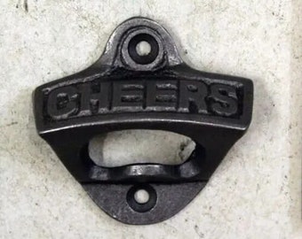 Wall mounted CHEERS Bottle Opener cast iron rustic vintage wall mounted beer soda bottle opener country kitchen bar farmhouse gift