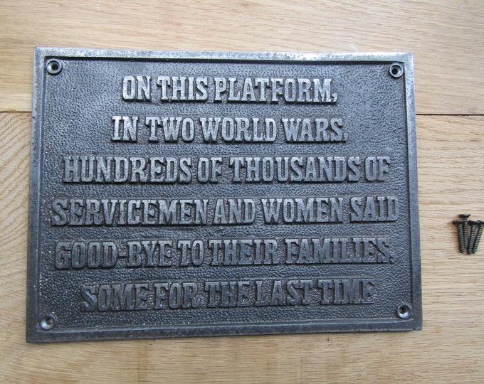 WAR MEMORIAL Plaque Cast iron rustic Servicemen sign plate vintage old café pub door wall man cave home door decor World War I/World War II