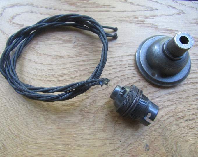 Rustic cast iron vintage old industrial pendant light fitting kit braided Wire bulb holder ceiling rose flange Antique iron
