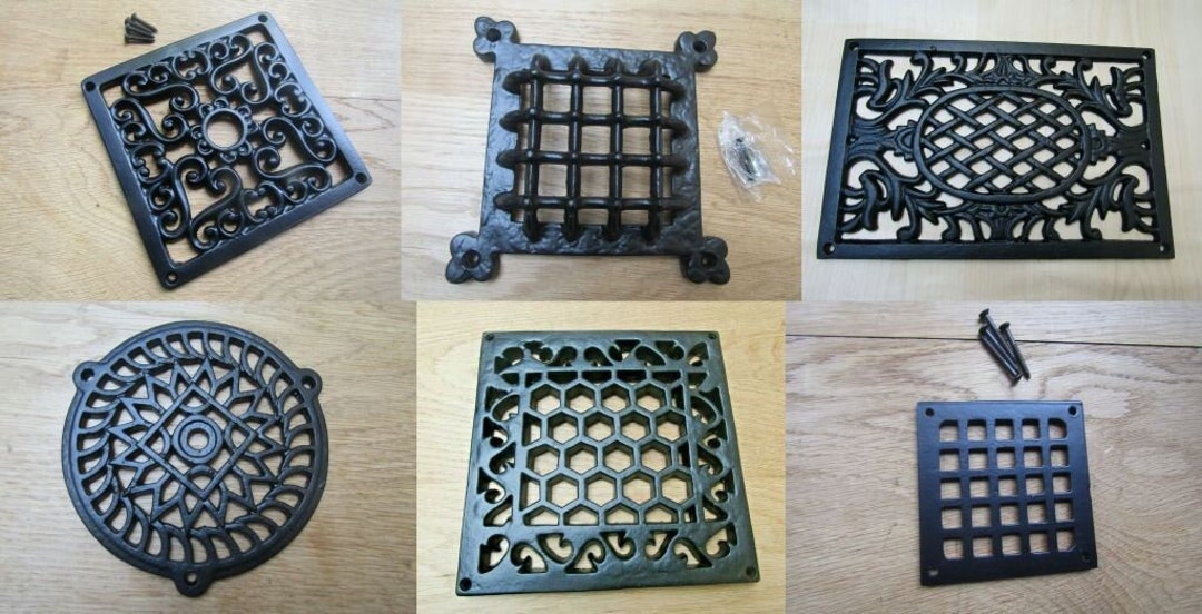 Grille Fonte Noire Vis Incluses Grille D'aération Ronde En Fonte Noire Antique - Couvercle évacuation 20,3 Cm - Style Victorien Grille Ventilation Antique