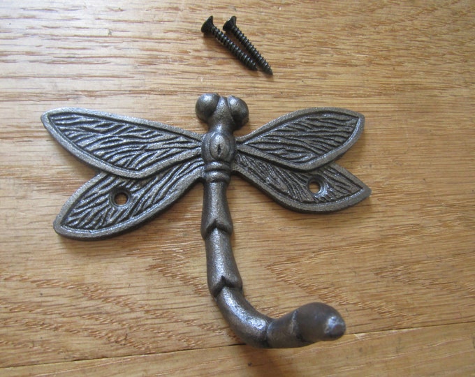 Cast iron rustic vintage insect wall hook peg coat hook key leash hanging hook DRAGONFLY HOOK antique iron finish