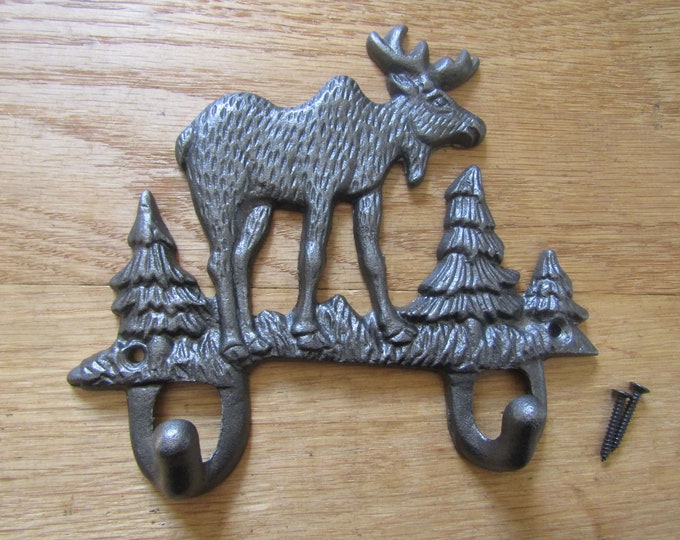REINDEER Scarf key hanger cast iron rustic retro vintage old coat hook antique iron shabby chic