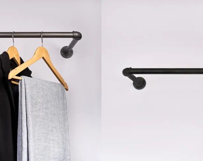 Rustic clothes rail rack Steampunk industrial iron garment hanging pole wardrobe storage urban display pipe fittings vintage shabby chic