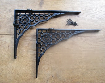 PAIR of shelf support brackets Shelving bracket  cast iron Scaffold vintage old rustic decorative wall brackets