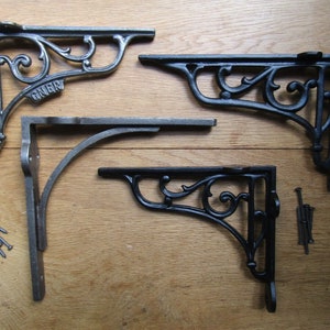 PAIR OF scaffold Shelf brackets rustic vintage retro cast iron industrial gallows Railway Victorian scroll