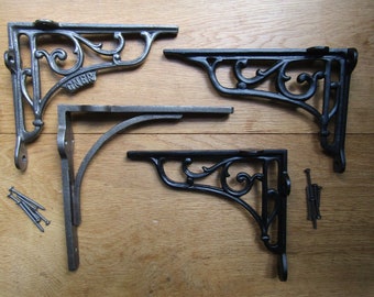 PAIR OF scaffold Shelf brackets rustic vintage retro cast iron industrial gallows Railway Victorian scroll