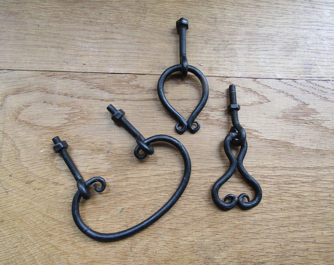 RUSTIC HANDLES hand forged blacksmith Cabinet cupboard furniture fittings old antique vintage ring pull handles upcycle