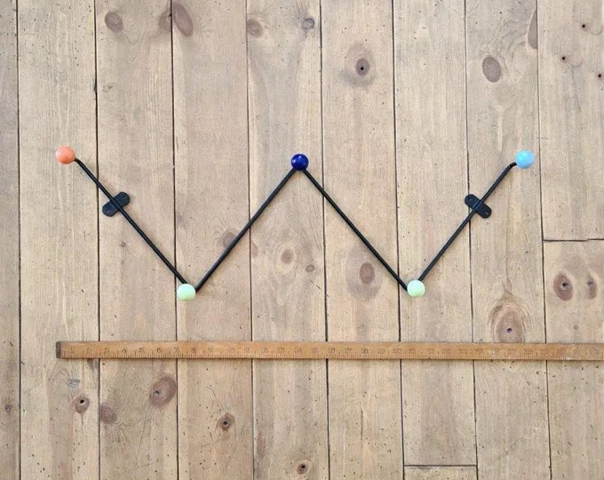 MULTICOLOURED ATOMIC Ceramic ball tip rail  Vintage industrial Retro rustic sputnik metal coat hook rail rack peg hanger