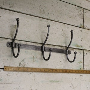 Vintage industrial Hand Forged style metal coat hook rail rack peg hanger distressed patina iron finish 3 HOOK RAIL -412MM