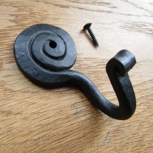 Rustic iron coat hook Handforged blacksmith traditional retro vintage old victorian hanging utility hooks Black wax