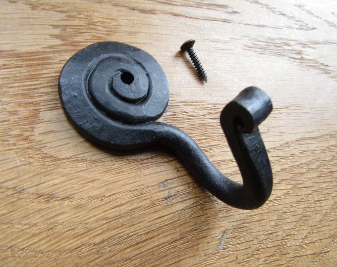 Rustic iron coat hook Handforged blacksmith traditional retro vintage old victorian hanging utility hooks Black wax