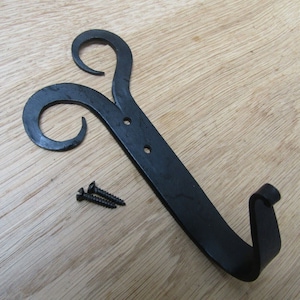 Rustic iron coat hook Handforged blacksmith traditional retro vintage old victorian hanging utility hooks Black wax