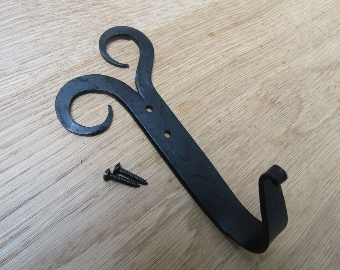 Rustic iron coat hook Handforged blacksmith traditional retro vintage old victorian hanging utility hooks Black wax