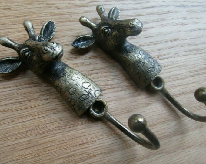 Pair Of GIRAFFE AFRICAN SAFARI Curtain Valance Drape Tie Back Hooks Hold Backs Metal Tassel Hook antique brass