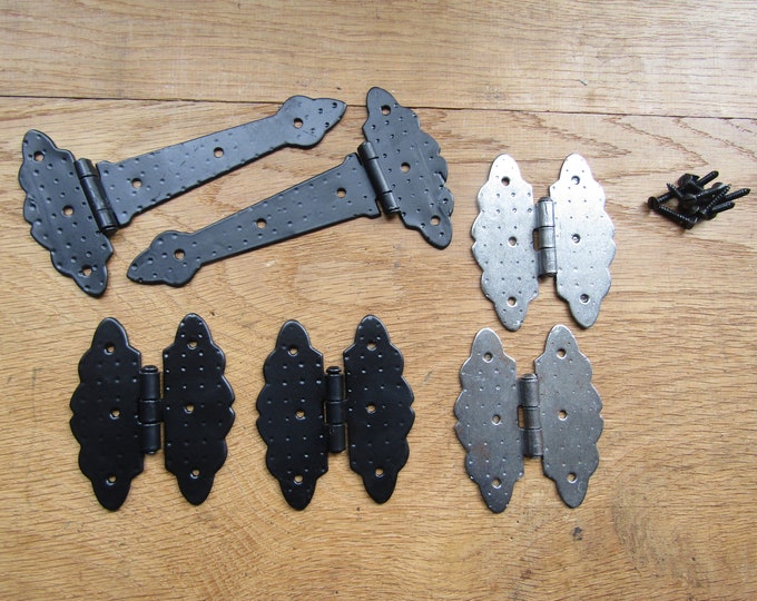 Pair of Rustic Steel cabinet hinges vintage retro hand forged style kitchen cabinet cupboard door hinge
