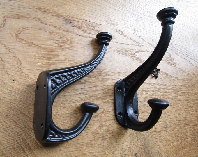 Rustic Heavy iron coat hook style retro vintage old victorian hat & coat hooks Black antique