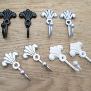 Pair Of FLEUR DE LYS  Curtain Valance Drape Tie Back Hooks Hold Backs Metal Tassel Hook Black/White