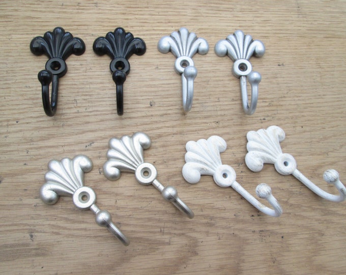 Pair Of FLEUR DE LYS  Curtain Valance Drape Tie Back Hooks Hold Backs Metal Tassel Hook Black/White