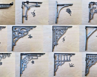 PAIR of CAST IRON Antique Iron shelf brackets Scaffold vintage old rustic wall shelf support brackets Shelving bracket