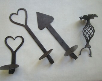 PAIR OF Rustic Candle holder Wall Sconce Hand Forged Blacksmith Vintage Gothic Cottage Heart shaker style