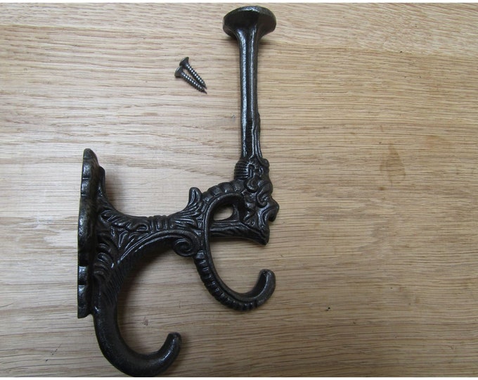 Rustic iron Ogre coat hooks PACK OF 2 or SINGLE ornate decorative traditional retro vintage old victorian hat & coat hooks Antique iron