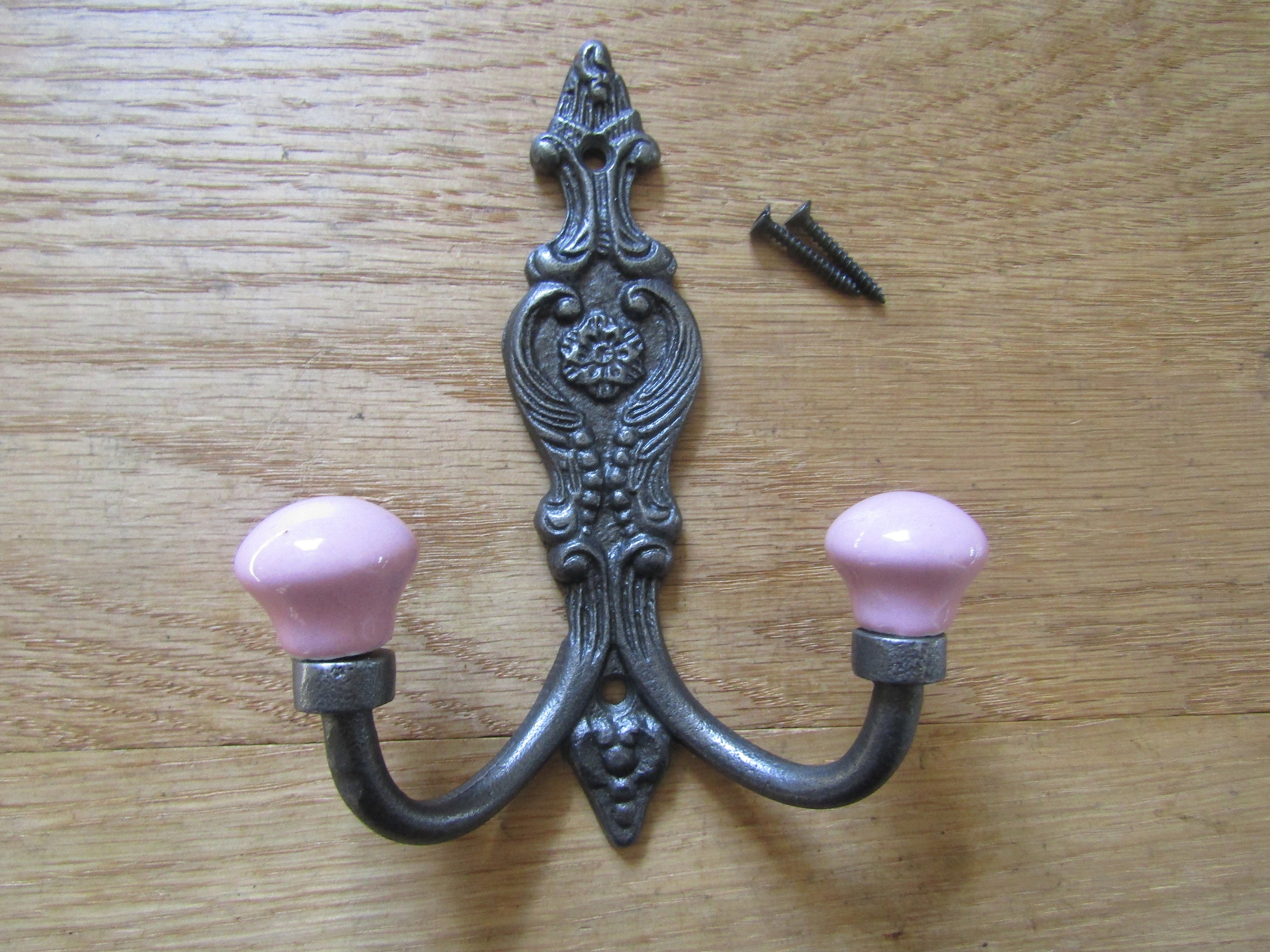 CERAMIC FRENCH BALL Tip Cast Iron Shabby Chic Rustic Ornate Decorative  Vintage Traditional Retro Country Cottage Bedroom Double Coat Hook 