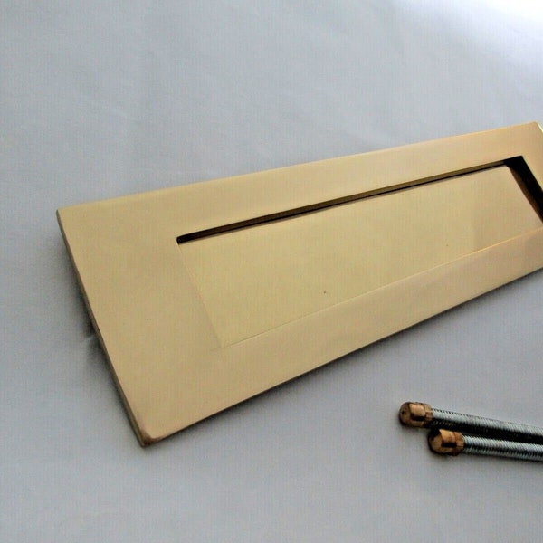 LAITON MASSIF 10 « x 3 » PLAIN sprung Victorian porte plaque aux lettres boîte aux lettres couverture de plaque postale laiton poli
