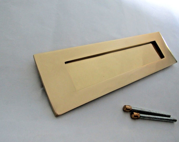 SOLID BRASS 10" x 4" PLAIN sprung Victorian door letter plate letter box postal plate cover Polished brass
