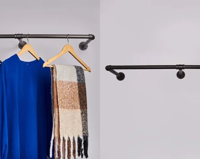 Rustic clothes rail rack Steampunk industrial iron garment hanging pole wardrobe storage urban display pipe fittings vintage shabby chic