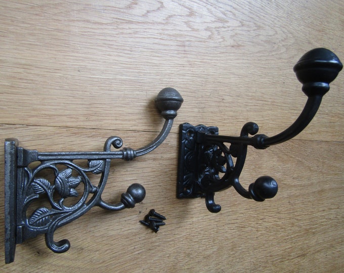 Cast iron Hat and coat hook Rustic Vintage Victorian retro old coat hanging hook peg hanger large BLACK /ANTIQUE IRON