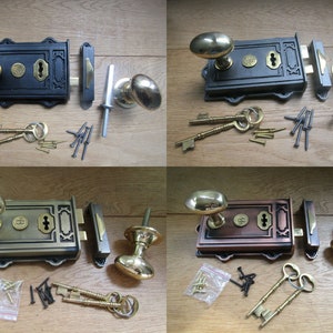 Cast iron rustic vintage Victorian old English style door rim lock latch rim knob door handles set period home
