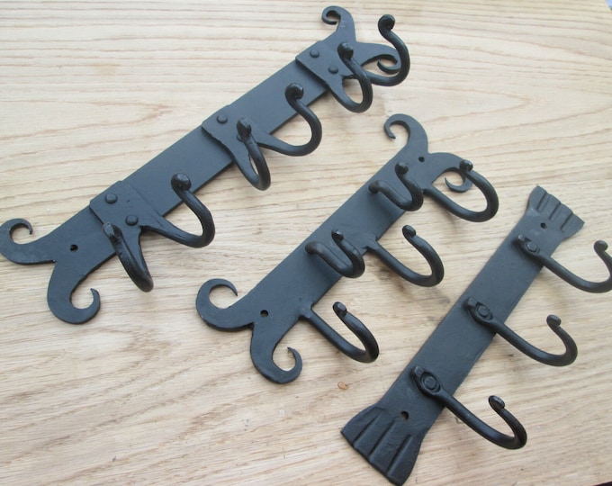 Rustic iron kitchen hooks old English Hand forged Blacksmith Country cottage vintage rustic Kitchen utensil pot pan rail rack holder