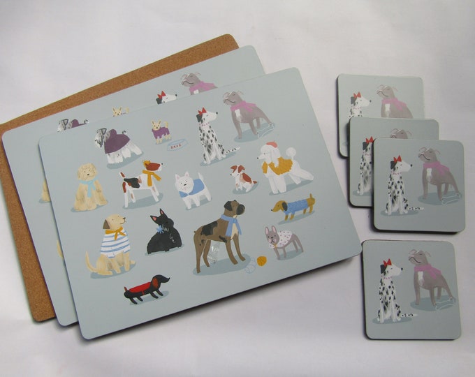 DOG Animal Farmhouse Kitchen country cottage Dining Table Mat Tea Coffee Cup table protectors Coasters placemats Costers