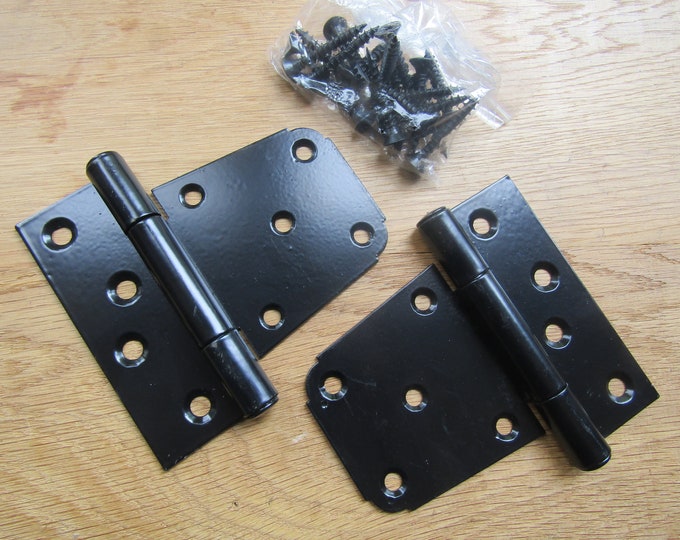 Pair of BLACK Heavy Duty Offset Hinges for High Gates Sheds Garden Furniture