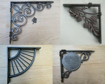 PAIR of CAST IRON Antique Iron shelf brackets Scaffold vintage old rustic wall shelf support brackets Shelving bracket