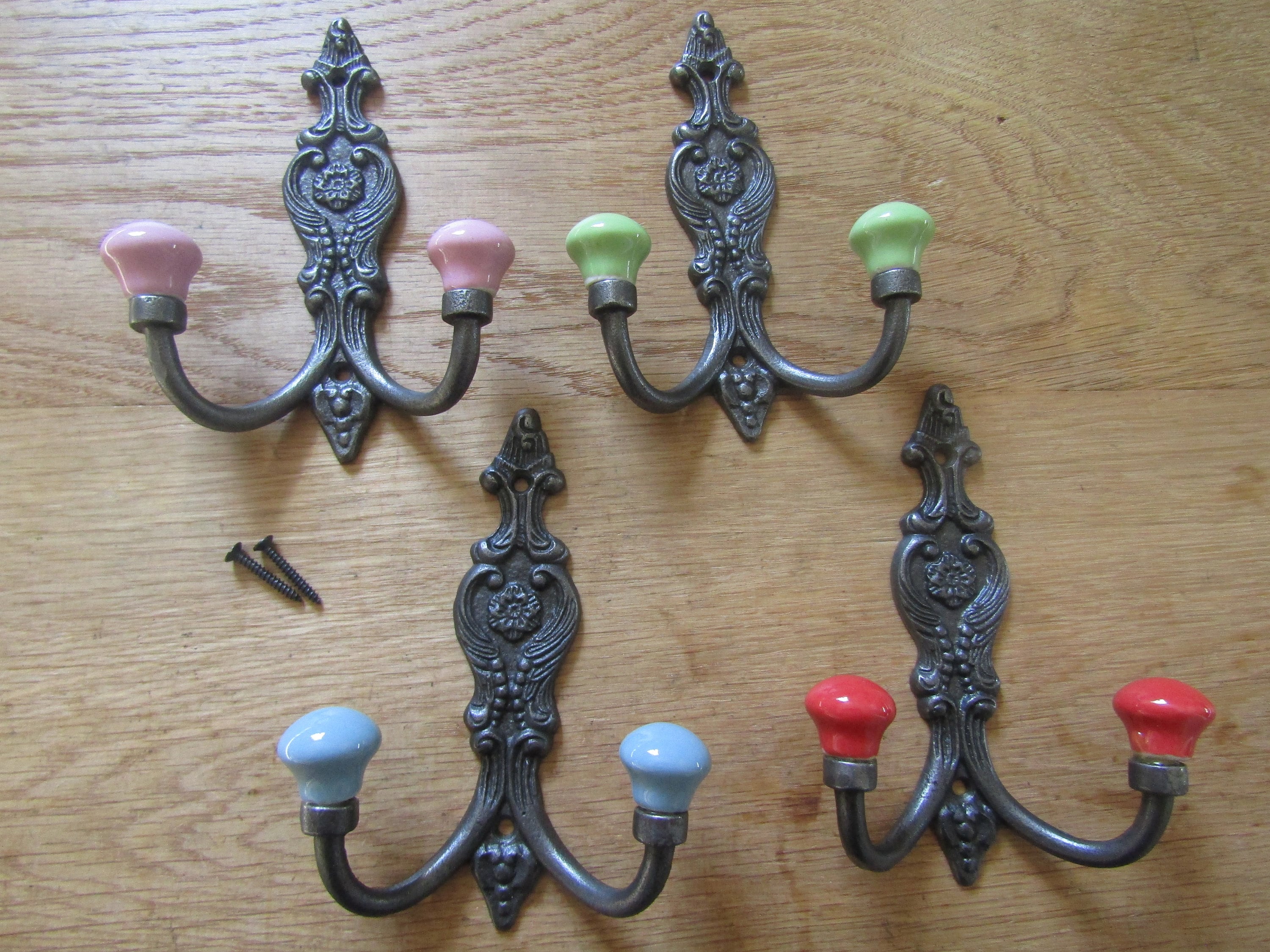 CERAMIC FRENCH BALL Tip Cast Iron Shabby Chic Rustic Ornate Decorative  Vintage Traditional Retro Country Cottage Bedroom Double Coat Hook 
