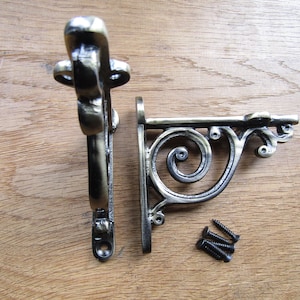 Rustic iron shelf support brackets Shelving bracket  cast iron Scaffold vintage old rustic decorative wall brackets SMALL 4&quot; PAIR